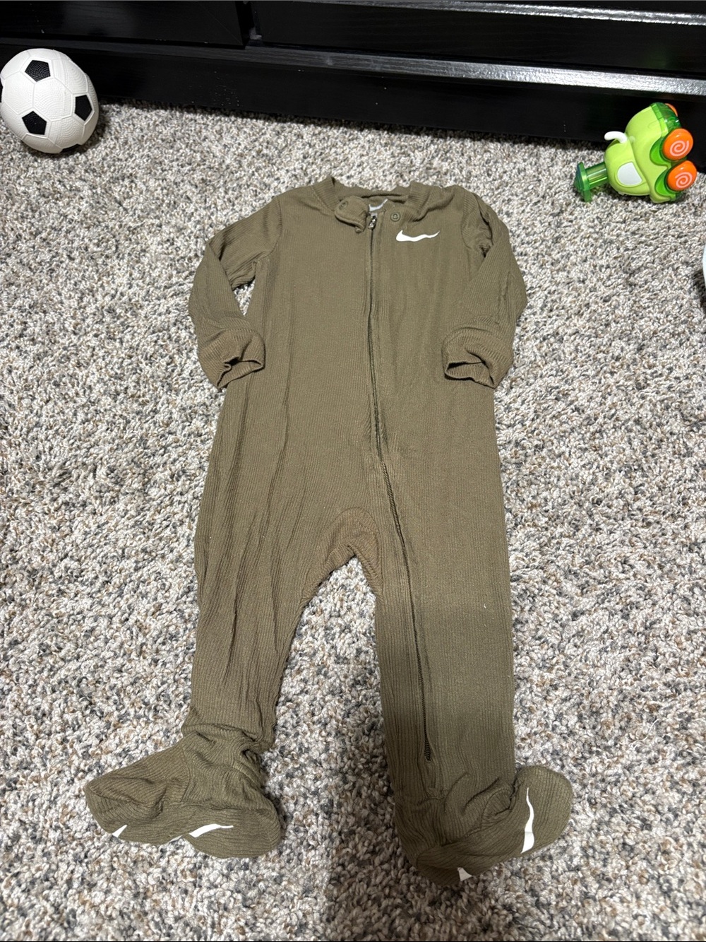 Nike Olive Baby Footed Zipper One-Piece